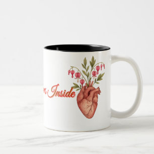 Anatomisch Hart met Bloedende Hart Bloemen – Wat Tweekleurige Koffiemok