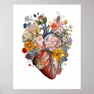 Anatomisch Hart met Bloemen Art #2BFE2 Poster