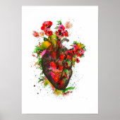 Anatomisch hart met bloemen, floreel hart poster (Voorkant)