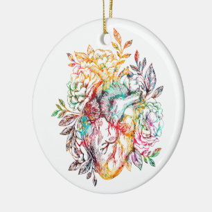 Anatomisch hart met bloemen keramisch ornament