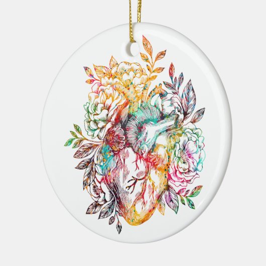 Anatomisch hart met bloemen keramisch ornament (Links)