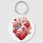 Anatomisch hart met bloemen sleutelhanger (Voorkant)