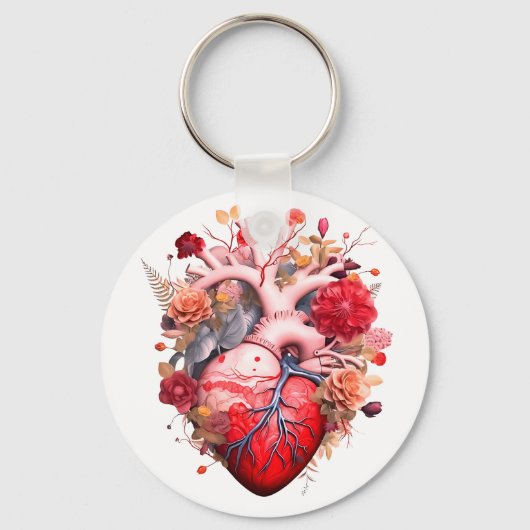 Anatomisch hart met bloemen sleutelhanger (Voorkant)