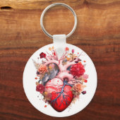 Anatomisch hart met bloemen sleutelhanger (Voorkant)