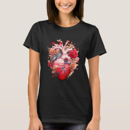 Anatomisch hart met bloemen t-shirt