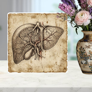 Anatomische lever inkt tekening sepia vintage tegeltje