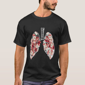 Anatomische longen en bloemen t-shirt