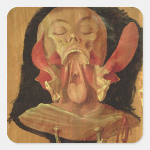 Anatomische tekening van het hoofd vierkante sticker