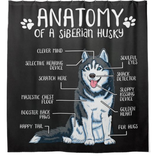 Anatomy Siberian Husky | Funny Gifts Husky Owner Douchegordijn (Voorkant)