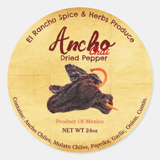 Ancho Dried Chili Custom Label Sticker (Voorkant)