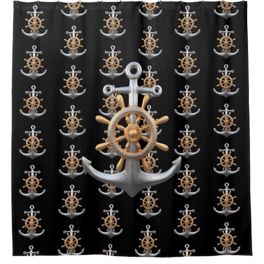 Anchor and Ship's Wheel Shower Curtain Douchegordijn (Voorkant)