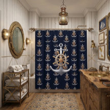 Anchor and Ship's Wheel Shower Curtain