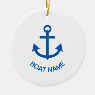 Anchor Blue Gepersonaliseerd Uw Boot Naam Wit Keramisch Ornament