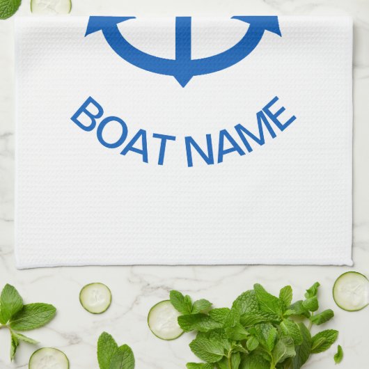 Anchor Blue Gepersonaliseerd Uw Boot Naam Wit Theedoek (Gevouwen)