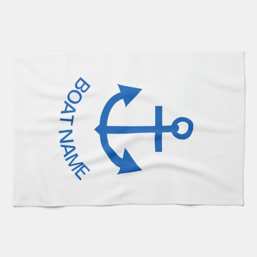 Anchor Blue Gepersonaliseerd Uw Boot Naam Wit Theedoek (Horizontaal)