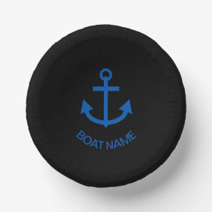 Anchor Blue Gepersonaliseerd Uw Boot Naam Zwart Papieren Kommen