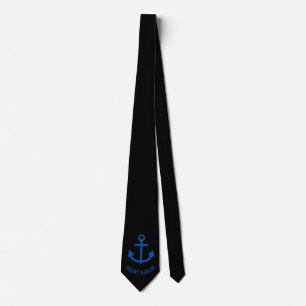 Anchor Blue Gepersonaliseerd Uw Boot Naam Zwart Stropdas