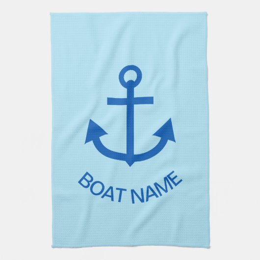Anchor Blue Gepersonaliseerd Uw Bootnaam Bord Blau Theedoek (Verticaal)