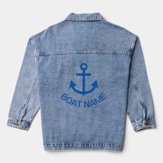 Anchor Blue Gepersonaliseerde uw bootnaam Denim Jacket (Achterkant)