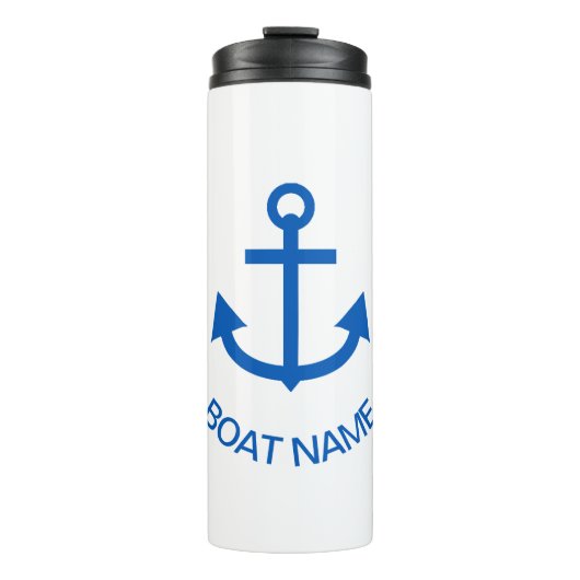 Anchor Blue Gepersonaliseerde uw bootnaam Thermosbeker (Voorkant)