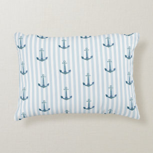 Anchor Blue Stripe Nautical Pillow Accent Kussen