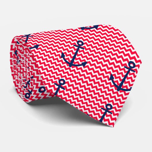 Anchor Chevron Nautical Pattern Stropdas (Opgerold)