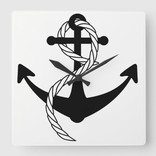 Anchor Clock Black en White Vierkante Klok (Voorkant)
