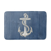 Anchor Cream Blue Wood Bath Rug