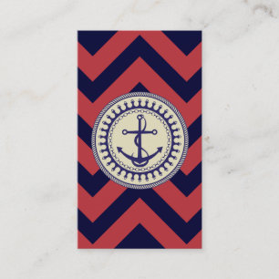 Anchor Down Chevron Red Navy Blue Visitekaartje