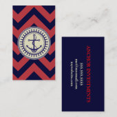 Anchor Down Chevron Red Navy Blue Visitekaartje (Voorkant / Achterkant)