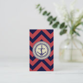 Anchor Down Chevron Red Navy Blue Visitekaartje (Staand voorkant)