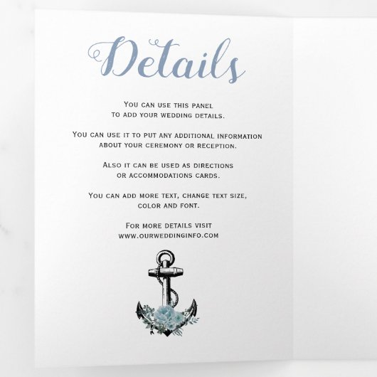 Anchor en stoffige blauwe bloemen nautische bruilo drieluik uitnodiging (Binnenzijde eerst)