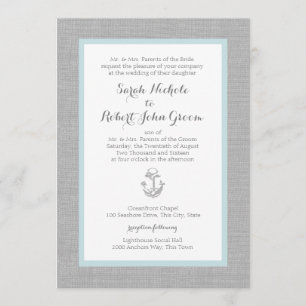 Anchor Gray Burlap Beach Wedding Kaart