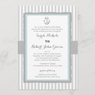 Anchor Gray Stripes Beach Wedding Kaart