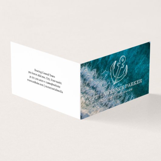 Anchor Logo | Ocean Waves | Boating Visitekaartjes (Buitenkant)