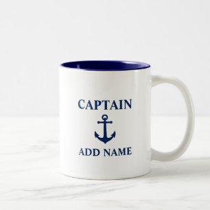 Anchor met naam kapitein of bootnaam Tweekleurige Koffiemok