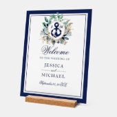 Anchor Monogram Greenery Wreath Wedding Welkom Acryl Bord (Hoek)