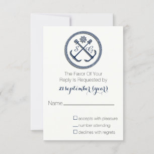 Anchor Monogrammen, Nautical Wedding rsvp 3,5 x 5