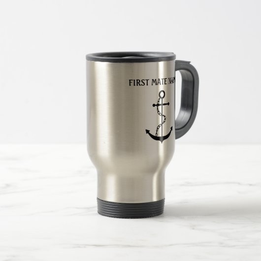 Anchor Nautical Black Silver Custom First Mate Reisbeker (Voorkant rechts)