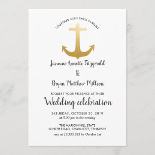 Anchor Nautical Faux Gold Foil Ocean Wedding Kaart