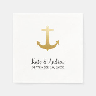 Anchor Nautical Faux Gold Foil Ocean Wedding Servet