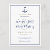 Anchor Nautical Navy Blue Wedding Save the Date Aankondigingskaart (Voorkant)