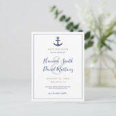 Anchor Nautical Navy Blue Wedding Save the Date Aankondigingskaart (Staand voorkant)