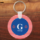 Anchor Nautical Navy Red White Stripes Pattern Sleutelhanger (Voorkant)