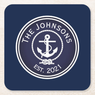 Anchor Nautical Seal Vierkante Kartonnen Onderzetter