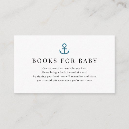 Anchor Navy Blue Baby shower Book Request Informatiekaartje (Voorkant)