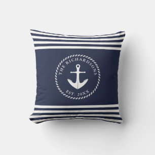 Anchor Navy Blue en White Striped Coastal Style Kussen