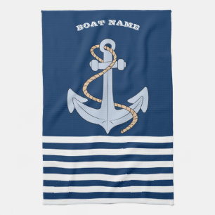 Anchor Navy Blue Striped Theedoek