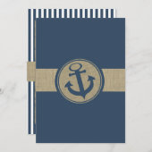 Anchor Navy Blue Stripes Beach Wedding Kaart (Voorkant / Achterkant)