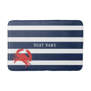 Anchor Navy Blue Stripes Red Crab Boat Name Badmat